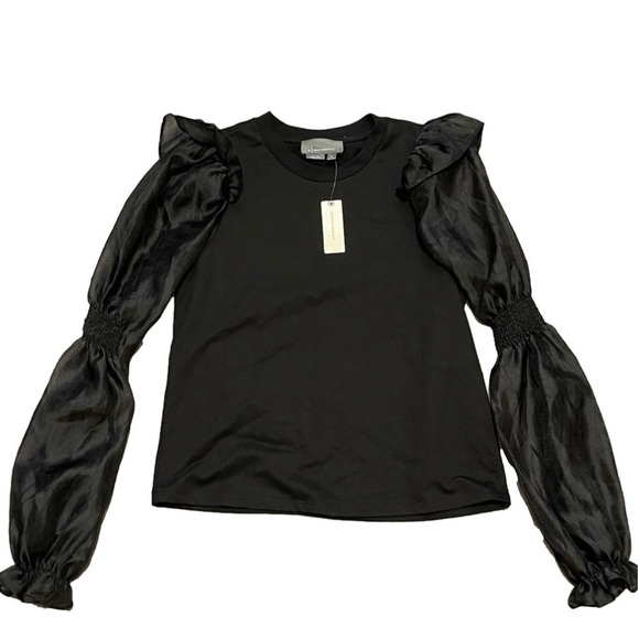 Anthropologie Tops - Anthropologie Top Long Sleeve Tule Sleeve Size XS cree neck Black